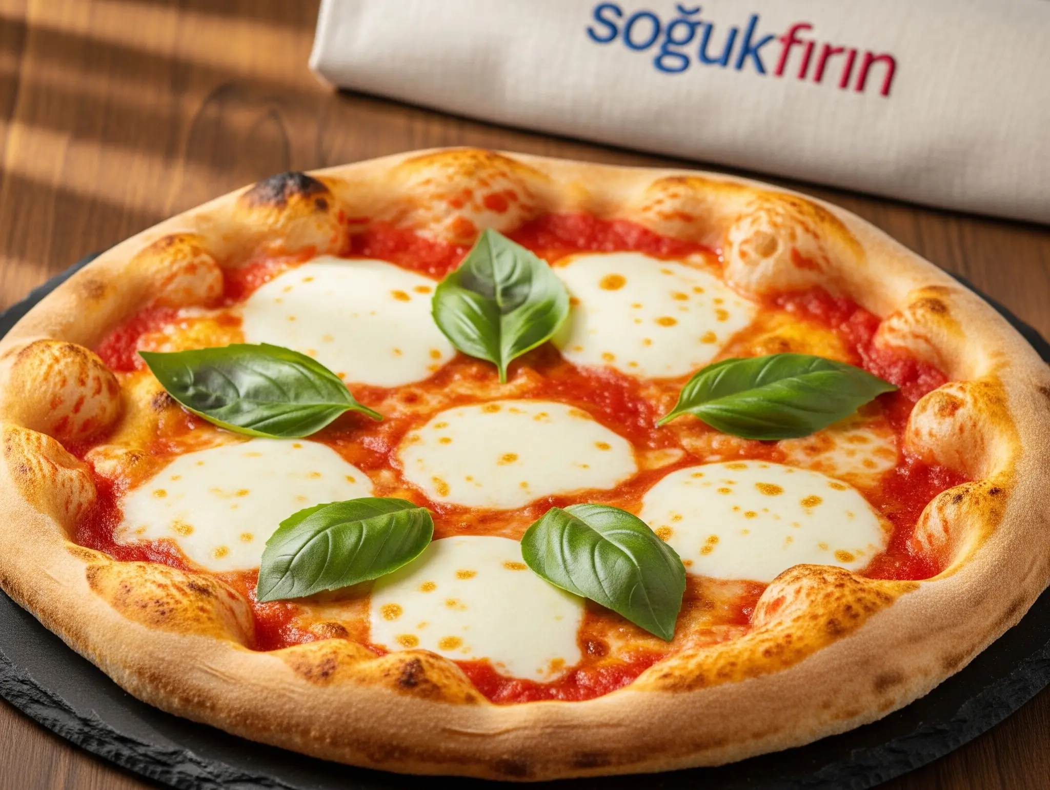 Taze mozarella ile hazırlanmış dondurulmuş margherita pizza